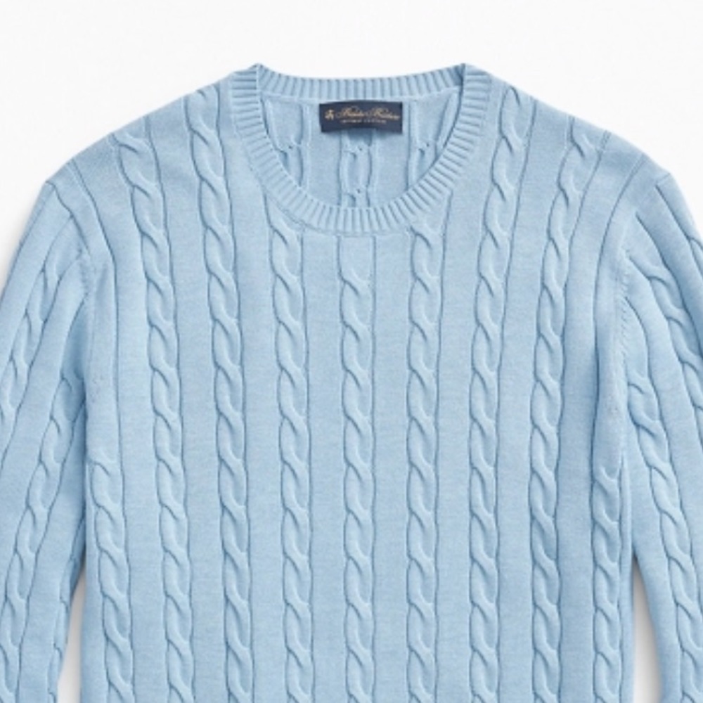 Sweater. Brooks Brothers light blue cotton cable knit.